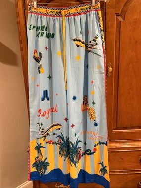 Light Blue Tropical Print pants and top set with Yellow Accents